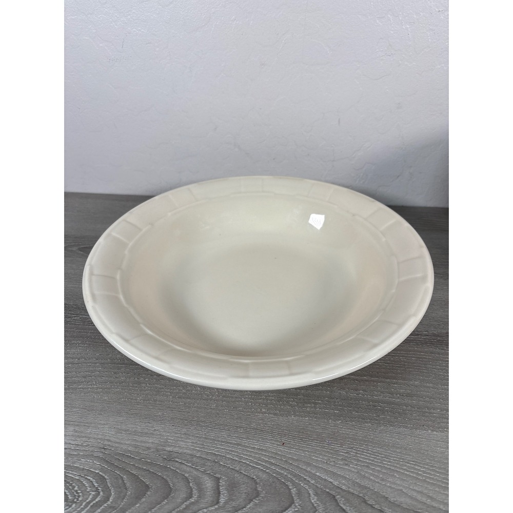 Longaberger Pottery Woven Traditions Serving Bowl Embossed Rim‎ 12 Inch Cream